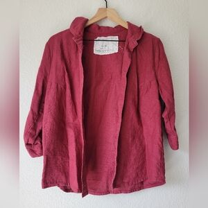 Women's Open-Front Ruffled Collar Jacket - Deep Berry